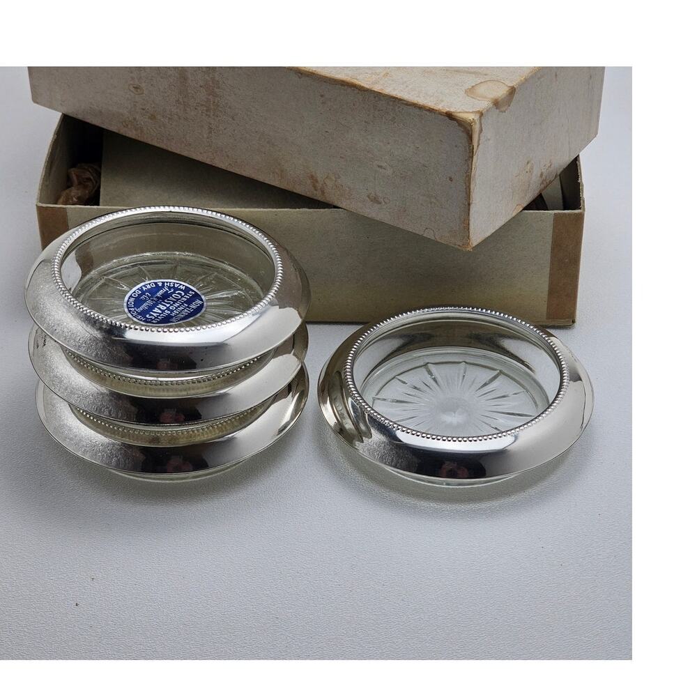 FRANK M. WHITING - 4 Sterling Silver & Glass Coasters - Picture 7 of 7